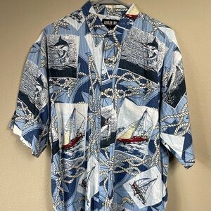 Keeler Bay Short Sleeve Shirt Nautical‎ Theme Sailfish Fishing button down sz L